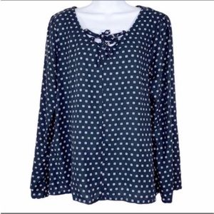TOAD & CO Lace Up Blouse Top L blue